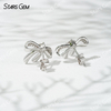 Starsgem 3.9mm Round Brilliant Cut Lab Grown Diamond Bowknot 18K White Gold Diamond Stud Earrings