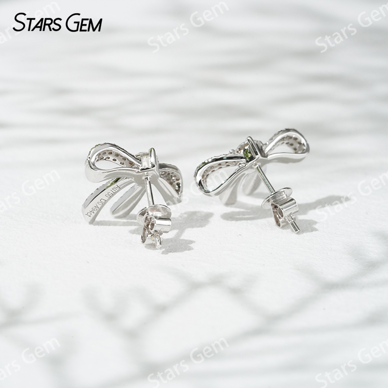 Starsgem 3.9mm Round Brilliant Cut Lab Grown Diamond Bowknot 18K White Gold Diamond Stud Earrings