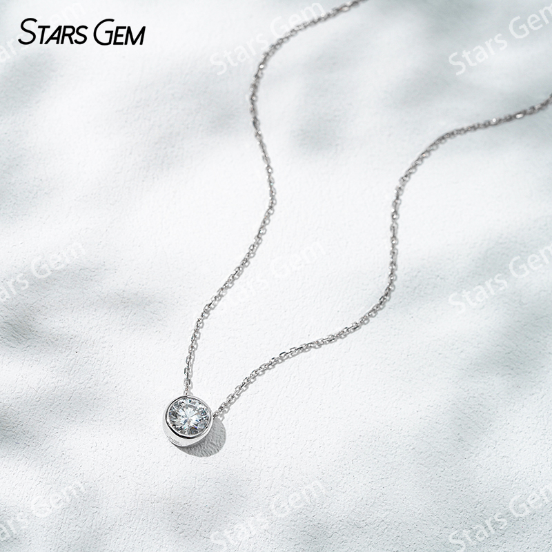 6.43mm Round Brilliant Cut Lab Diamond Bezel Set Pendant 18K Gold Diamond Necklaces
