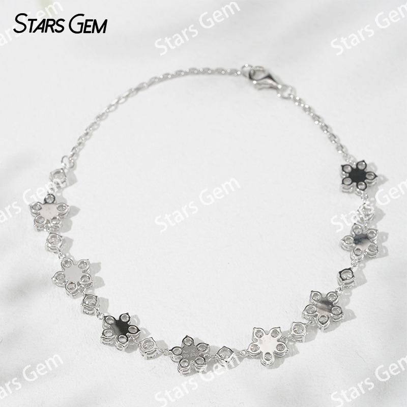 18K Solid Gold Bangles Sakura Flower Shape Lab Grown Diamond Bracelets