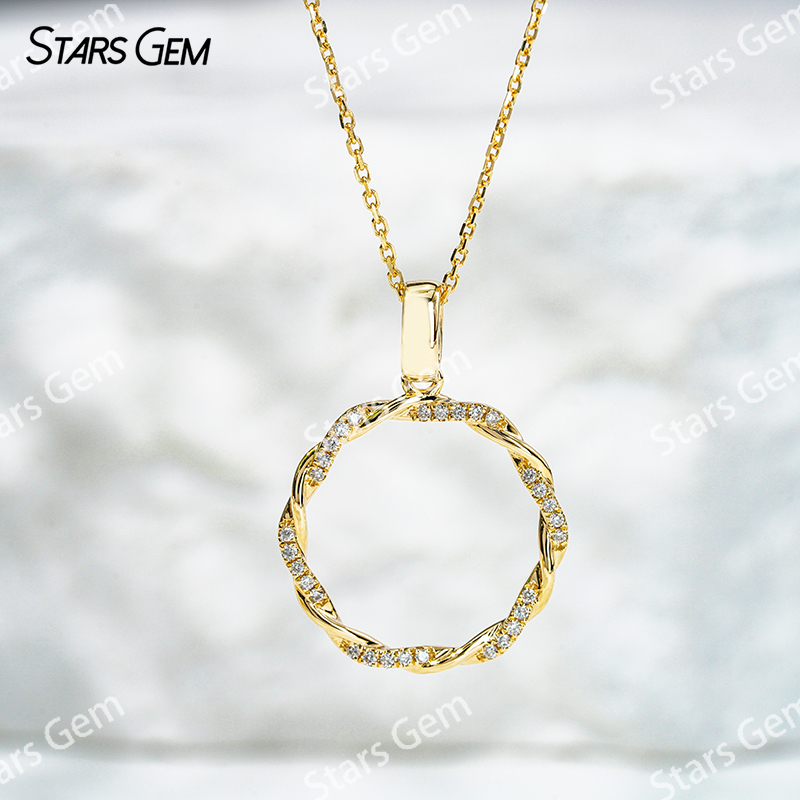 1.0mm Round Brilliant Cut DEF VS Lab Grown Diamond Circle Shape Pendant 18K Gold Necklace