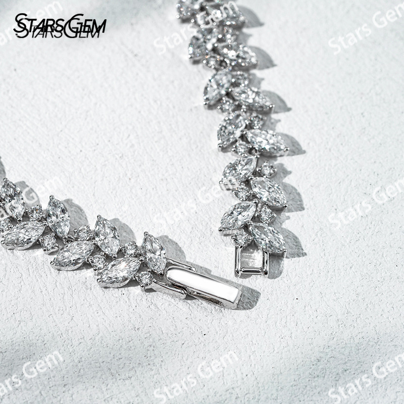 18K White Gold Fancy Shape 3×6mm Marquise Cut Lab Grown Diamond Bracelet