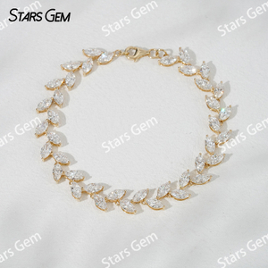 6.5 inches 18K Solid Yellow Gold Vine Leaves Lab Grown Diamond Tennis Bracelet