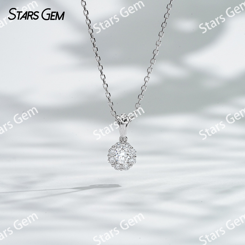 18K White Gold 3.2mm DEF VS Halo Set Round Brilliant Cut Lab Grown Diamond Pendant Necklace