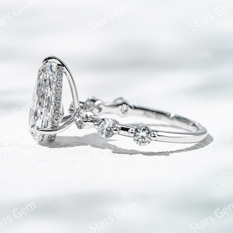 Lab Diamond Rings Starsgem Fine Jewelry 18K White Gold with 3 Carat Pear Cut Lab Grown Diamond Engagement Ring