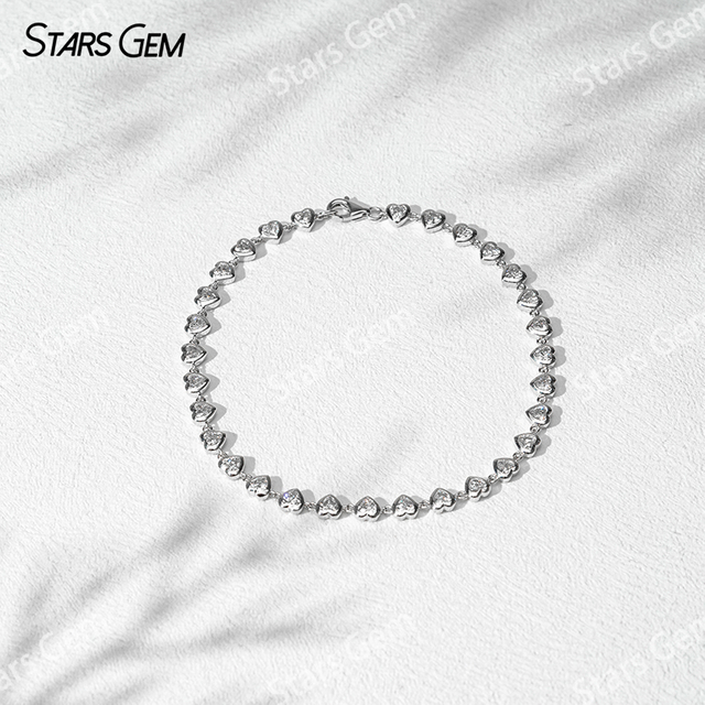 18K Gold 3*3mm Heart Cut Lab Grown Diamond Bezel Set Diamond Bracelet