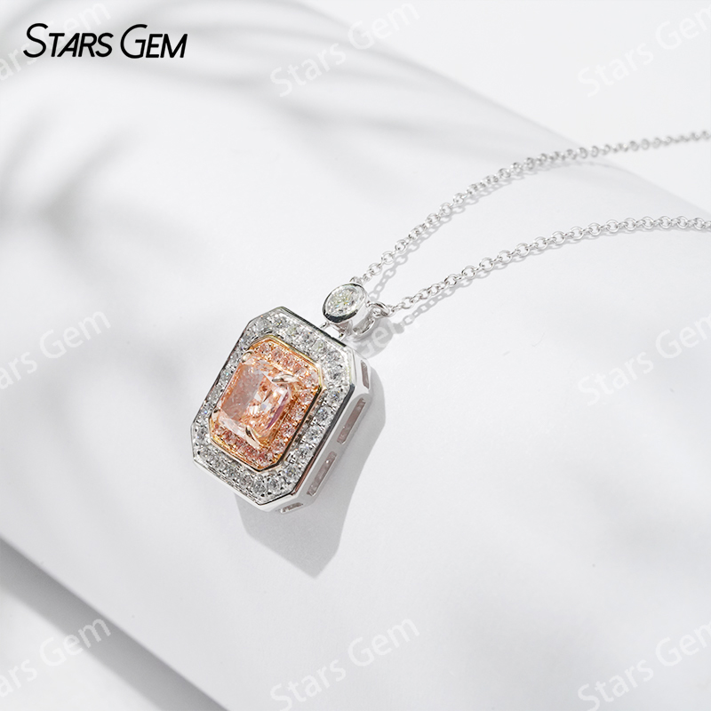 1.0 Carat Radiant Cut Pink Lab Grown Diamond Pendant 18K Gold Necklace