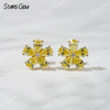18K Yellow Gold Flower Shape Pear Cut Fancy VIVID Yellow Lab Grown Diamond Stud Earrings
