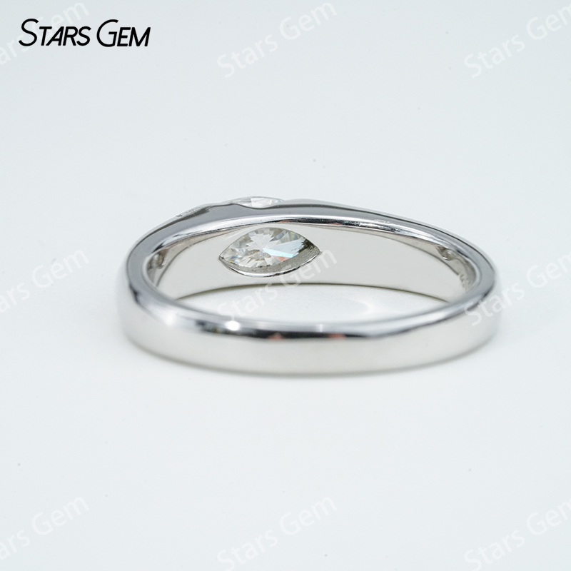 5×10mm Marquise Cut Moissanite S925 Sterling Silver Pave Engagement Ring