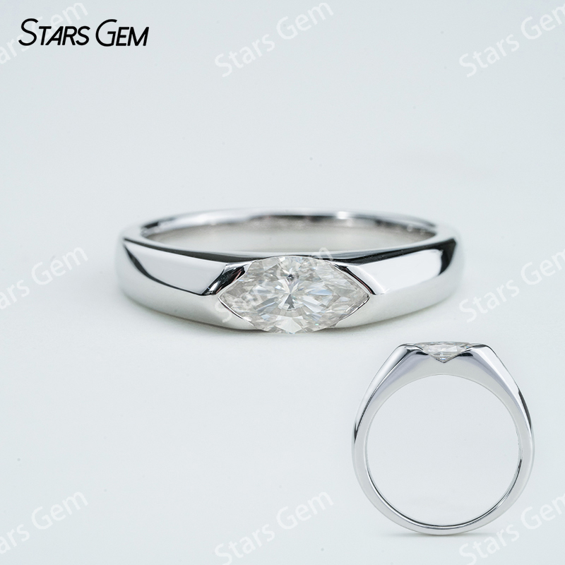 5×10mm Marquise Cut Moissanite S925 Sterling Silver Solitaire Engagement Ring