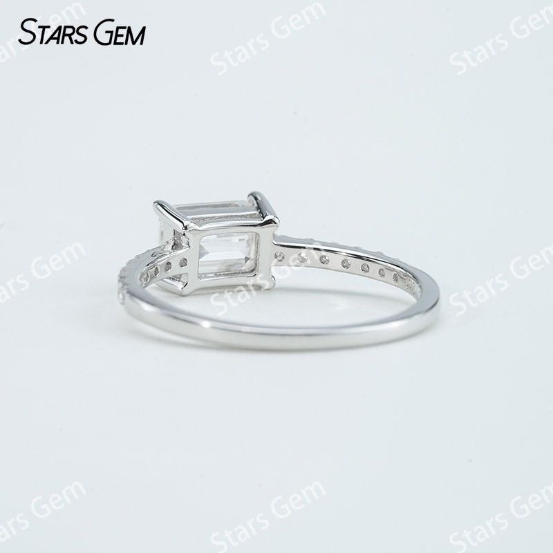 5×7mm Octagon Emerald Cut Moissanite S925 Sterling Silver Pave Engagement Ring
