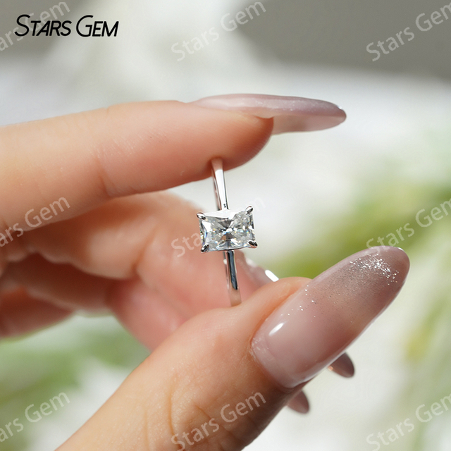 5×7mm Radiant Cut Moissanite S925 Sterling Silver Solitaire Engagement Ring