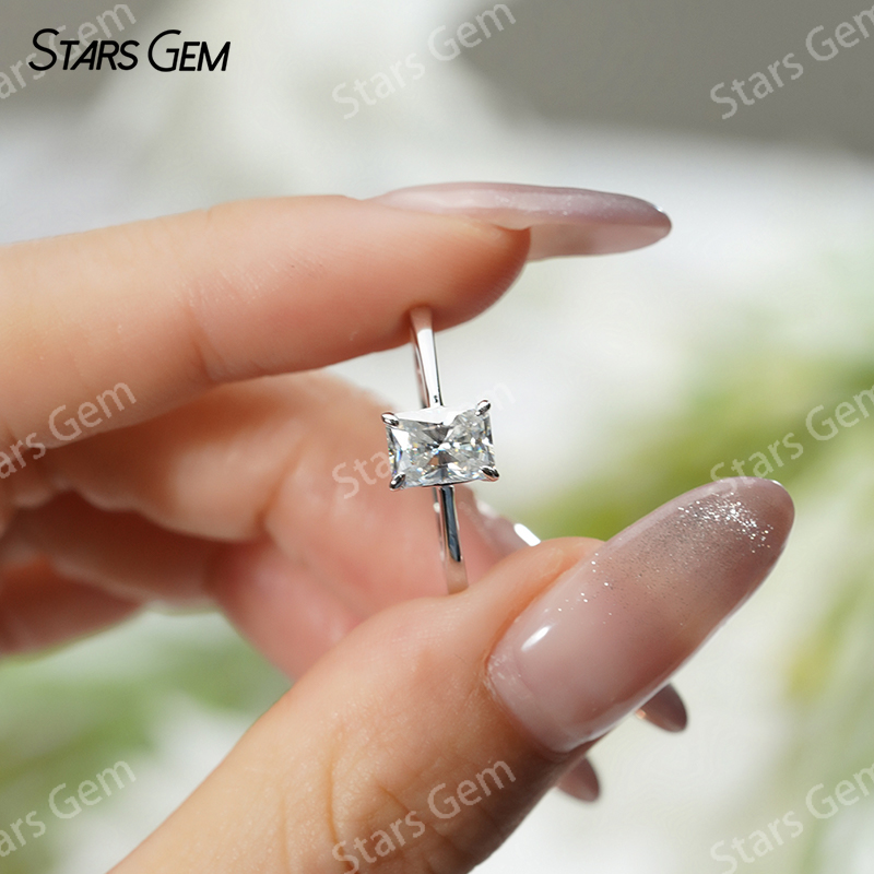 5×7mm Radiant Cut Moissanite S925 Sterling Silver Solitaire Engagement Ring