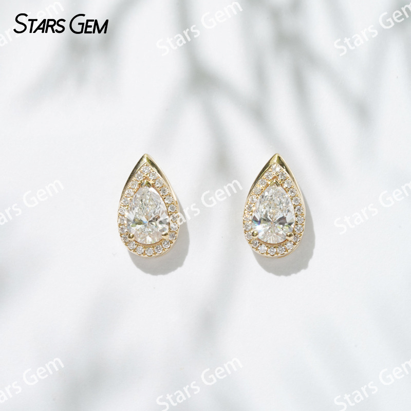 6.5×4.5mm Pear Cut Lab Grown Diamond 18K Yellow Gold Diamond Stud Earrings