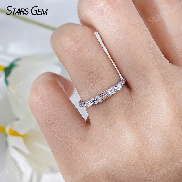 2.5×5mm Baguette Step Cut Moissanite S925 Sterling Silver Diamond Eternity Ring