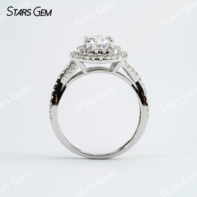 6mm Round Brilliant Cut Moissanite S925 Sterling Silver Halo Engagement Ring