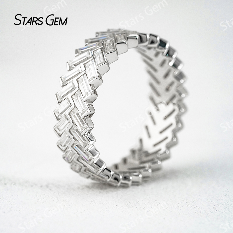 1.5×3.5mm Baguette Step Cut Moissanite S925 Sterling Silver Diamond Eternity Ring