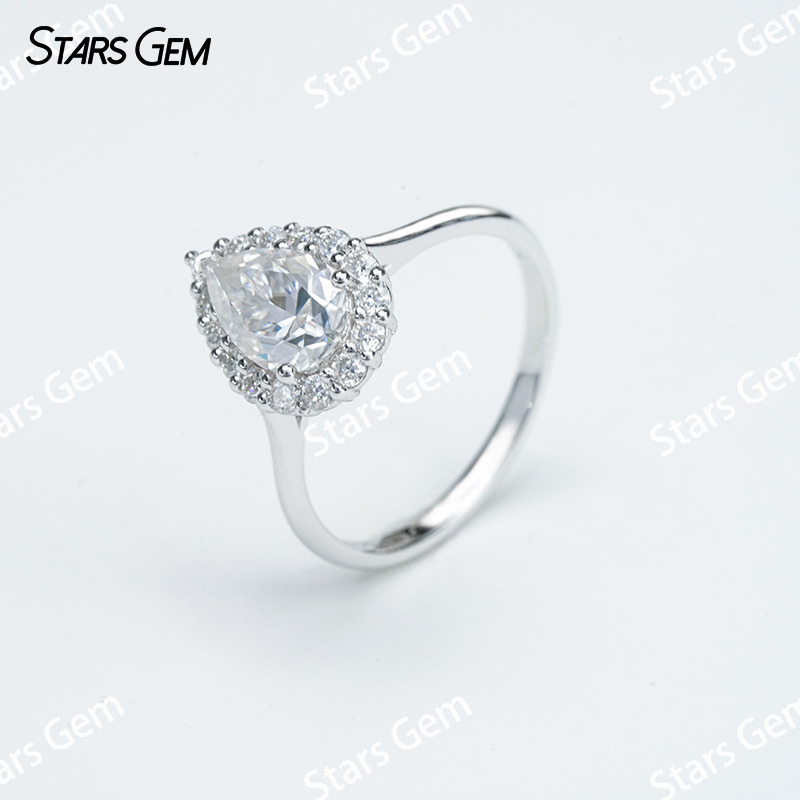 6×9mm Pear Cut Moissanite S925 Sterling Silver Halo Engagement Ring