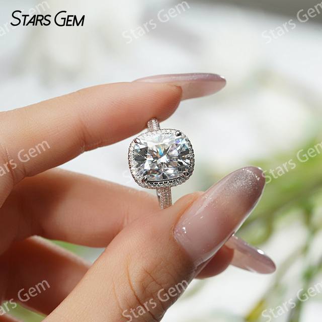 9×11mm Long Cushion Cut Moissanite S925 Sterling Silver Halo Engagement Ring