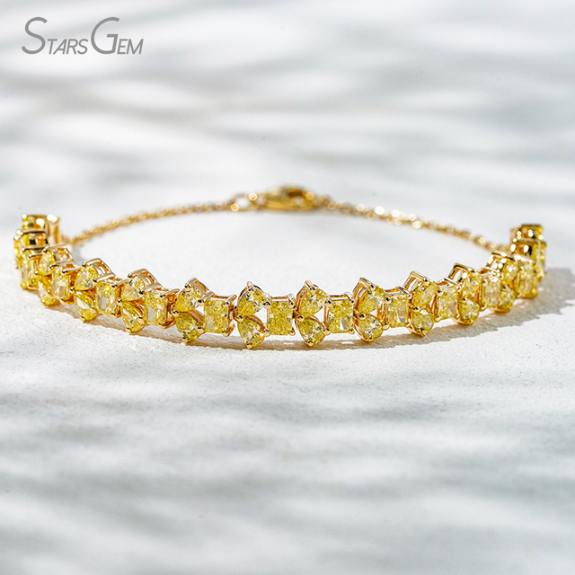 2.5×3.5mm Radiant Cut & Pear Cut Yellow Lab Grown Diamond 18K Yellow Gold Diamond Bracelet