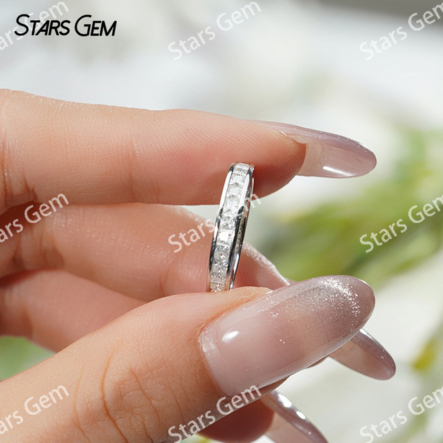2×2mm Princess Cut Moissanite S925 Sterling Silver Diamond Eternity Ring