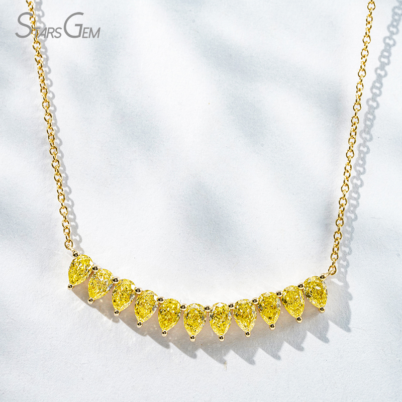 3×4.5mm Pear Cut Yellow Lab Grown Diamond 18K Yellow Gold Diamond Necklace
