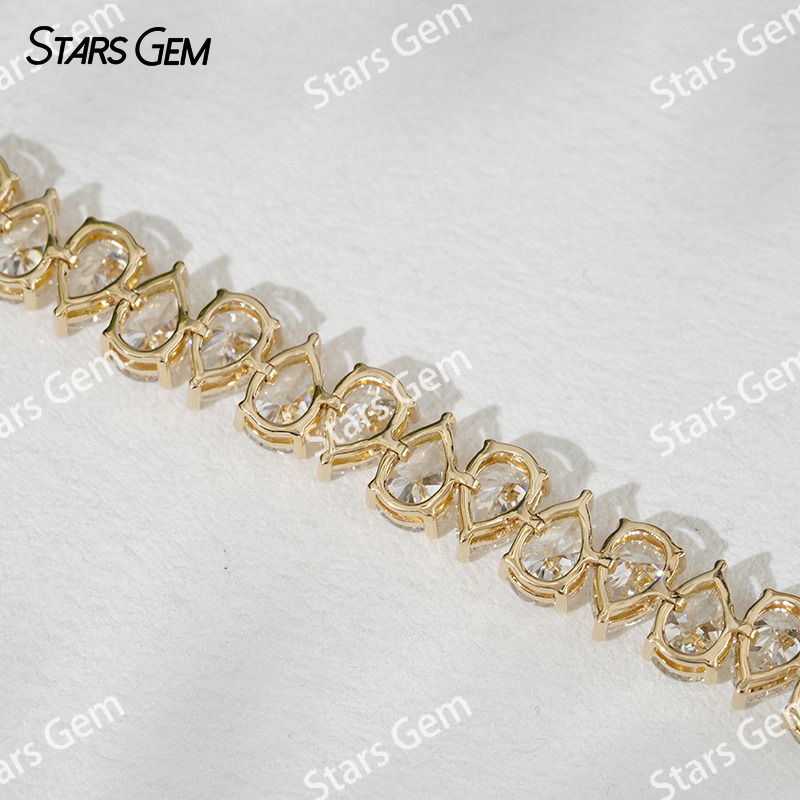 18K Yellow Gold Tennis Bracelet 5×7mm Pear Cut Lab Grown Diamond Bracelet