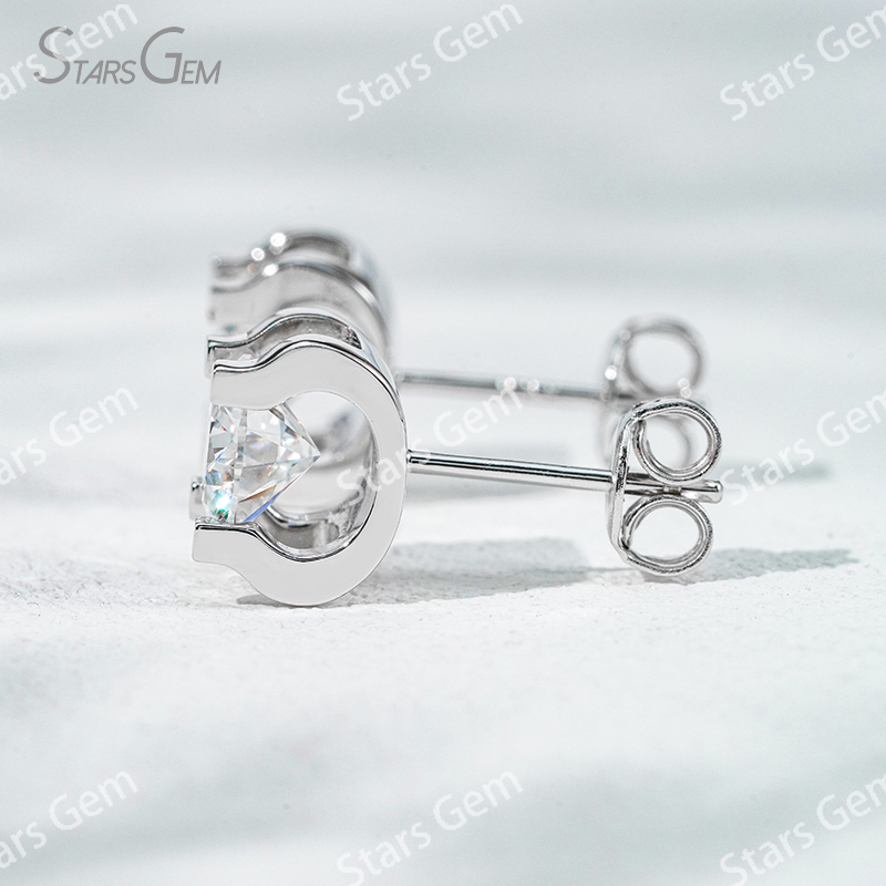 4mm & 5mm & 6.5mm Round Brilliant Cut Moissanite S925 Sterling Silver Diamond Stud Earrings