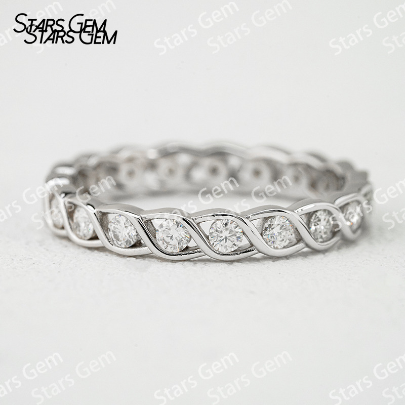 1.8mm Round Brilliant Cut Moissanite S925 Sterling Silver Diamond Eternity Ring