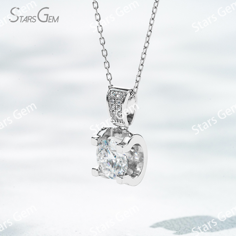 6.5mm & 8mm Round Brilliant Cut Moissanite S925 Sterling Silver Diamond Pendant Necklace