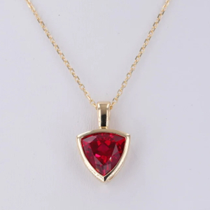 10K Gold Trilliant Cut Lab Grown Ruby Gemstone Pendant Necklace