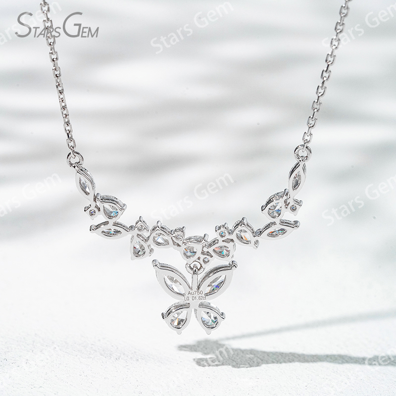 3×6mm Marquise Cut & 3×4mm Pear Cut Lab Grown Diamond Butterfly Shape 18K Gold Diamond Necklace
