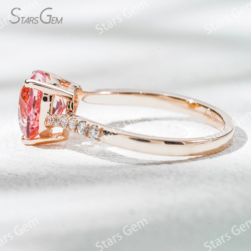 8×8mm Heart Cut Lab Grown Sukura Pink Sapphire 18K Rose Gold Pave Engagement Ring