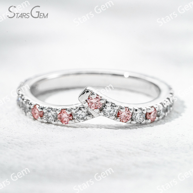 Custom Fancy Design Jewelry 1.8mm Round Brilliant Cut White Pink Lab Grown Diamond PT950 Diamond Eternity Ring
