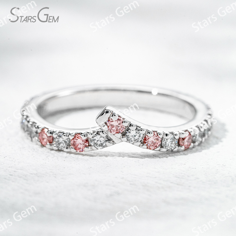 Custom Fancy Design Jewelry 1.8mm Round Brilliant Cut White Pink Lab Grown Diamond PT950 Diamond Eternity Ring