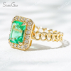 6×8mm Octagon Emerald Cut Lab Grown Emerald 18K Yellow Gold Halo Engagement Ring
