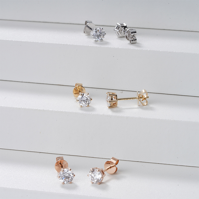 Round Brilliant Cut HPHT CVD Lab Grown Diamond 14K Gold Diamond Stud Earrings