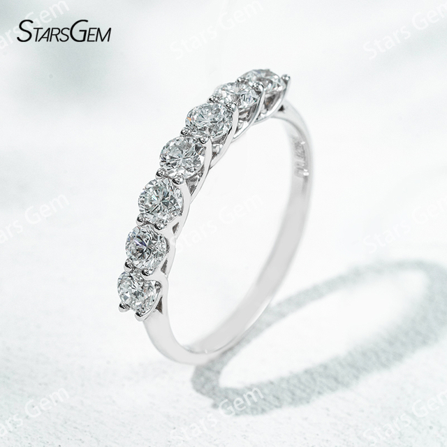 Starsgem 3.3mm Round Brilliant Cut Lab Grown Diamond 10K Gold Half Circle Diamond Eternity Ring