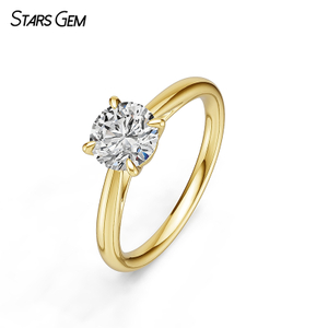 Starsgem 6.3-6.5mm Round Brilliant Cut Lab Grown Diamond 10K Gold Solitaire Engagement Ring