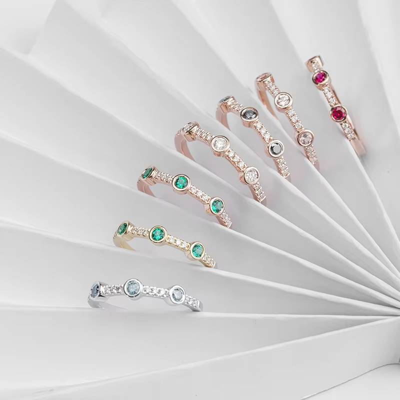 10K Solid Gold Ring Band Moissanite with Colorful Gemstone Lab Sapphire Lab Ruby Lab Emerald Anniversary Rings