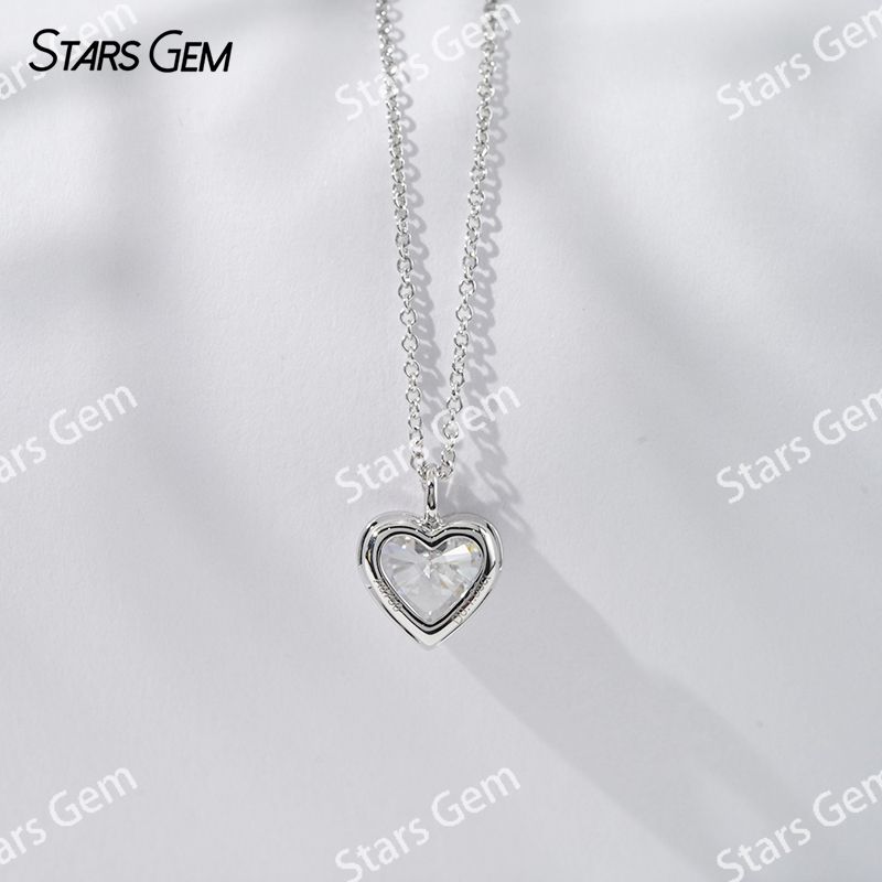 18K Solid White Gold 1CT Heart Cut Lab Grown Diamond Pendant Necklace For Women