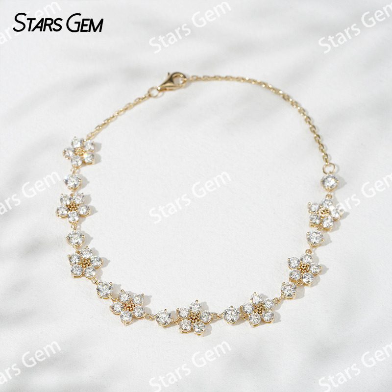 18K Solid Gold Bangles Sakura Flower Shape Lab Grown Diamond Bracelets
