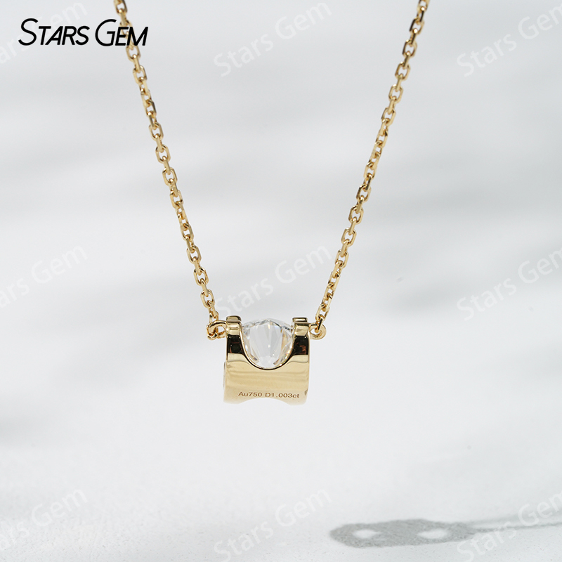 18K Solid Gold 6.45mm Round Brilliant Cut DEF VS Lab Grown Diamond Pendant Necklace