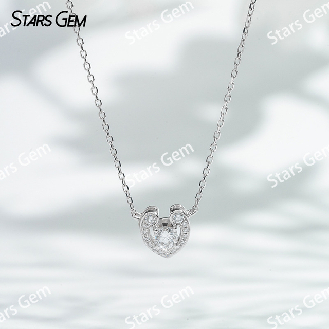 18K White Gold Necklace Round Brilliant Cut DEF VS Lab Grown Diamond Heart Shape Pendant