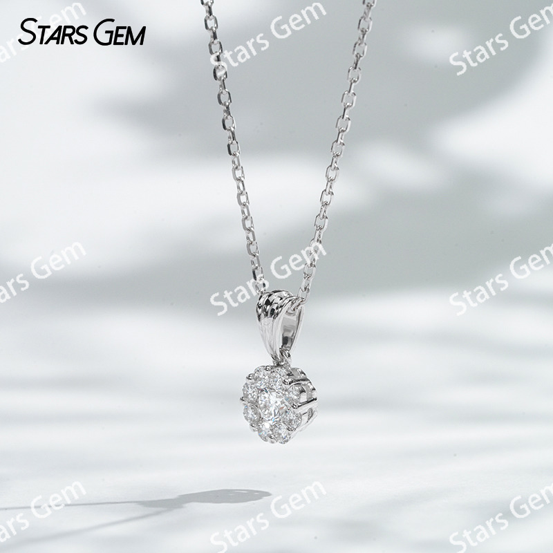 18K White Gold 3.2mm DEF VS Halo Set Round Brilliant Cut Lab Grown Diamond Pendant Necklace
