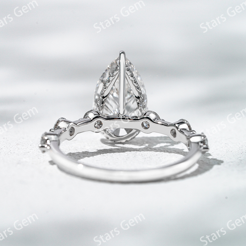 Lab Diamond Rings Starsgem Fine Jewelry 18K White Gold with 3 Carat Pear Cut Lab Grown Diamond Engagement Ring
