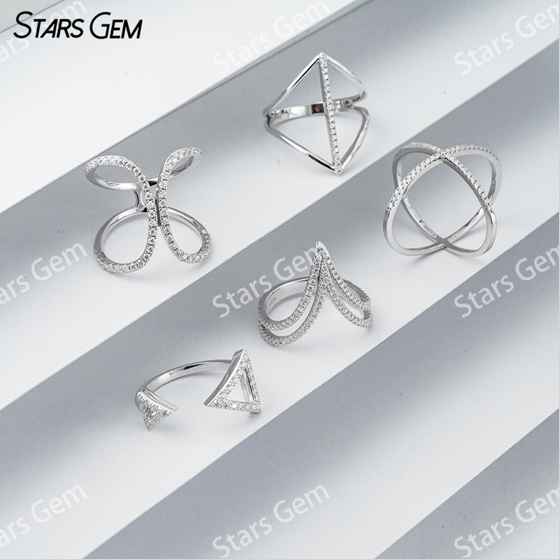 S925 Sterling Silver Round Brilliant Cut Fancy Design Moissanite Ring Eternity ring 