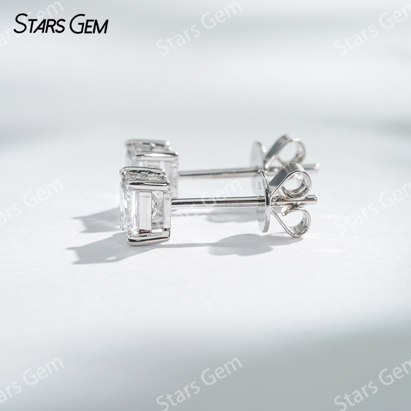 Starsgem 4×4mm Princess Cut Lab Grown Diamond 18K White Gold Diamond Stud Earrings