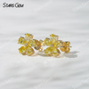 18K Yellow Gold Flower Shape Pear Cut Fancy VIVID Yellow Lab Grown Diamond Stud Earrings