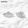 3.8mm Round Brilliant Cut Lab Grown Diamond Folding Fan Design 18K White Gold Diamond Stud Earrings